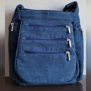 Gold Coast Blue Denim Crossbody Purse Messenger Bag / W Many Pockets